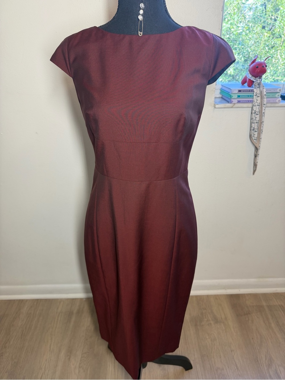 Paul Smith Burgundy Cap-Sleeve Midi Sheath Dress